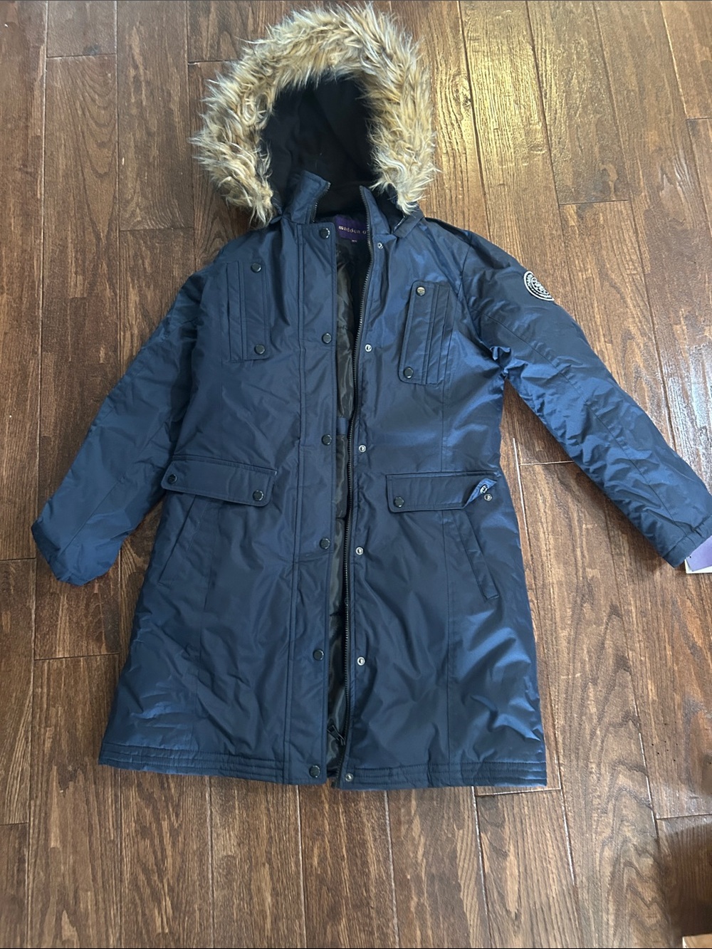 Madden Girl Navy Faux-Fur Trim Puffer Parka
